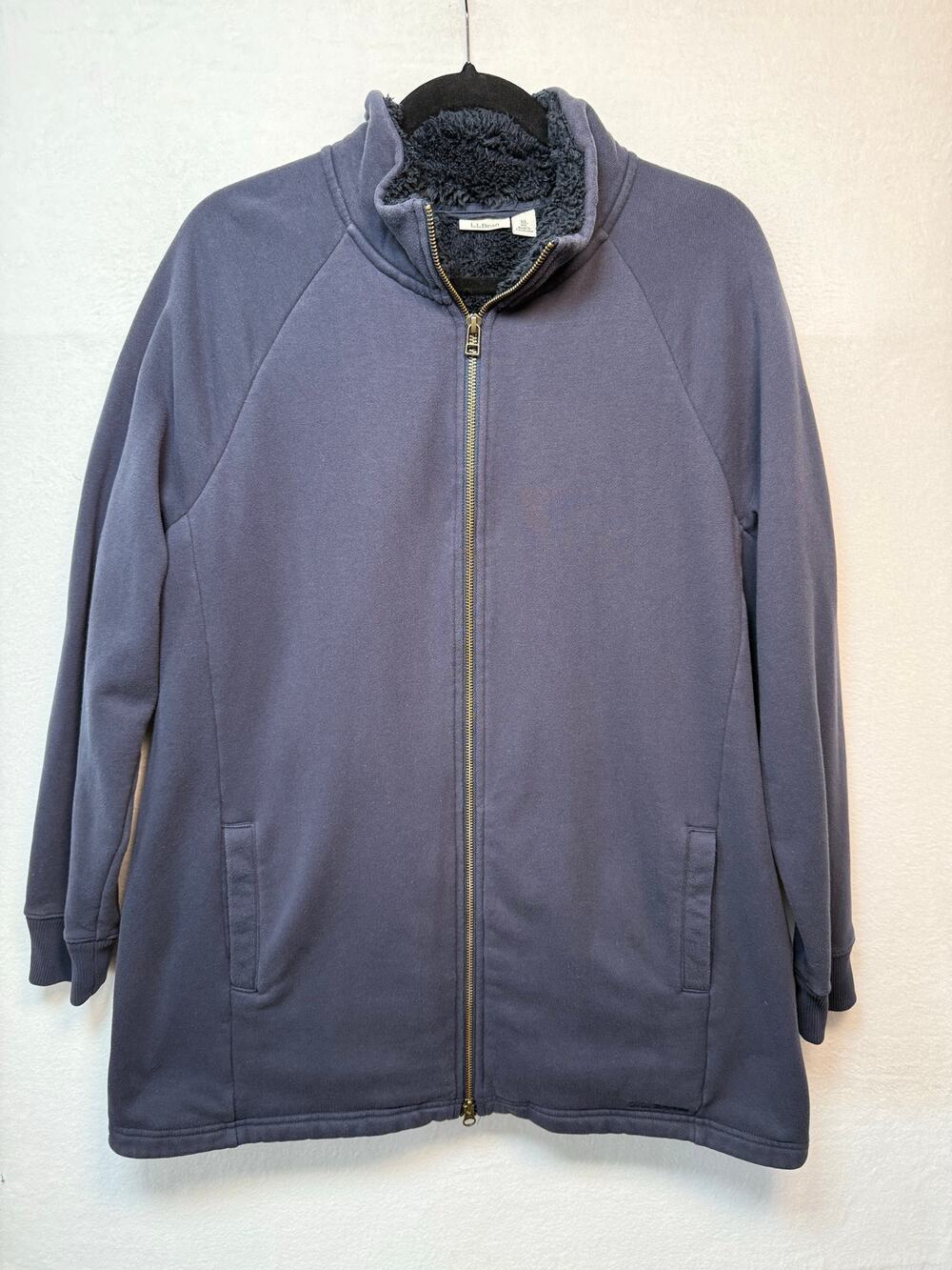 LL Bean Women's Fleeced Lined Full Zip Jacket, Navy Blue, XL